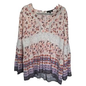 Suzanne Betro Floral  Tunic Blouse Long Sleeve Large